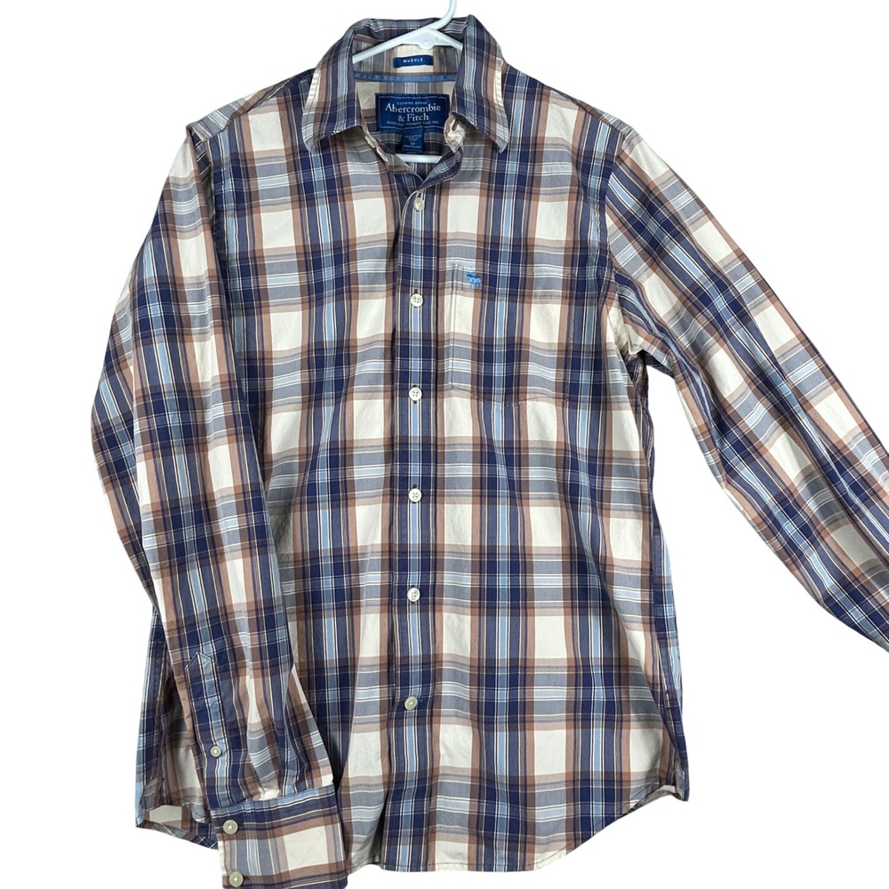 Abercrombie Fitch Mens Plaid Long Sleeve Button‎ Down Shirt Muscle Fit Size M